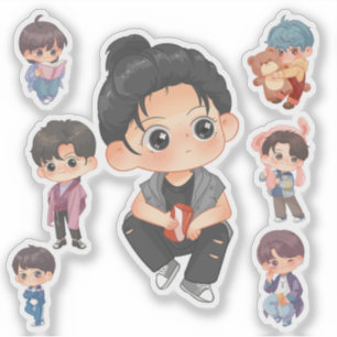 Süßer Chibi-Anime-Junge Vinyl-Aufkleber-Set Aufkleber