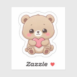 Süßer Chibi-Bär mit Herz Aufkleber