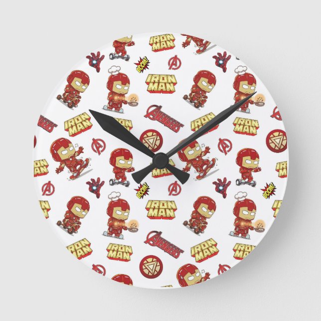 Süßer Chibi-Iron-Man-Nahtloses Muster - Superheld  Runde Wanduhr (Vorderseite)