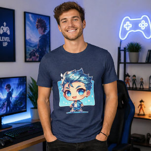 Süßer Chibi-Junge Anime-Kunst mit Blauwasser-The Tri-Blend Shirt
