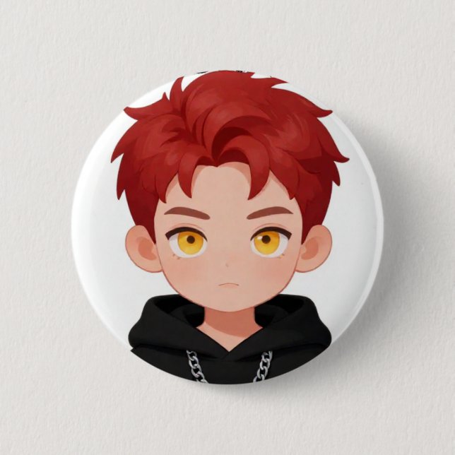Süßer Chibi-Junge mit roten Haaren, gelben Augen A Button (Vorderseite)
