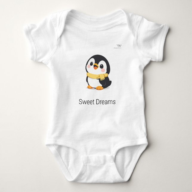 Süßer Chibi-Pinguin mit Schal, personalisiert  Baby Strampler (Vorderseite)