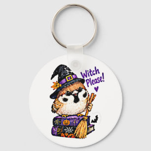 Süßer Chibi-Spatz-Vogel-Halloween-Hexe Bitte Schlüsselanhänger