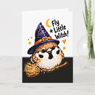 Süßer Chibi-Spatz-Vogel-Halloween-Hexe Spaß Karte