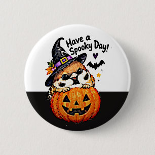 Süßer Chibi-Spatz-Vogel-Halloween-Kürbis Button