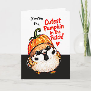Süßer Chibi-Spatz-Vogel-Halloween-Kürbis Karte