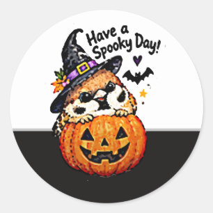 Süßer Chibi-Spatz-Vogel-Halloween-Kürbis Runder Aufkleber