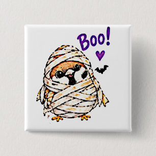 Süßer Chibi-Spatz-Vogel-Halloween-Mumie-Spaß Button