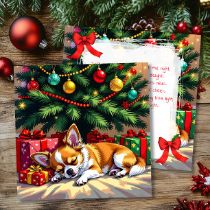 Süßer Chihuahua, der unter dem Weihnachtsbaum schl Feiertagskarte