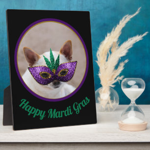 Süßer Chihuahua Frohe Mardi Gras funkelnden Maske  Fotoplatte