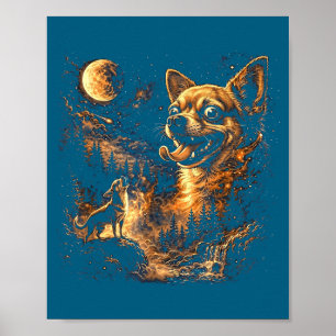 Süßer Chihuahua heult Mond Meme Vintage Poster
