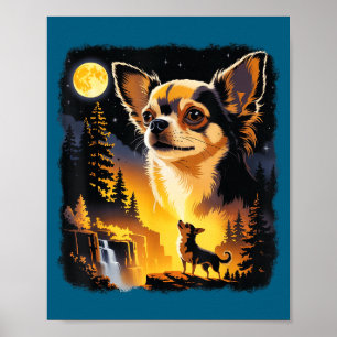 Süßer Chihuahua heult Mond Vintage lustig Poster