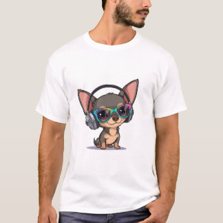 Süßer Chihuahua mit Kopfhörern und Sonnenbrille T-Shirt