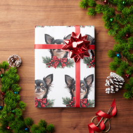 Süßer Chihuahua mit Weihnachts-Schleife Geschenkpapier