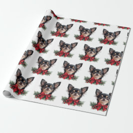 Süßer Chihuahua mit Weihnachts-Schleife Geschenkpapier