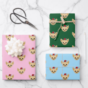 Süßer Chihuahua-Santa-Hut Geschenkpapier Set