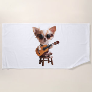 süßer Chihuahua spielt klassische Gitarre Cartoon Strandtuch