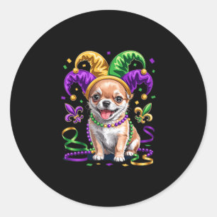 Süßer Chihuahua-Welpe Mardi Gras Hundeliebhaber Sp Runder Aufkleber