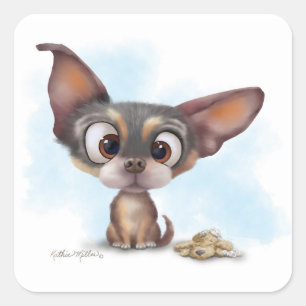 Süßer Chihuahua-Welpen-Cartoon Quadratischer Aufkleber