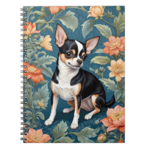 Süßer Chihuahua William Morris inspirierte Blumenm Notizblock