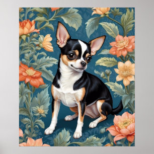 Süßer Chihuahua William Morris inspirierter Blumen Poster