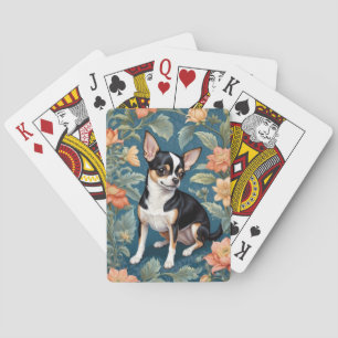 Süßer Chihuahua William Morris inspirierter Blumen Spielkarten