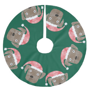 Süßer Chocolate Labrador Retriever Hund mit Santa  Polyester Weihnachtsbaumdecke