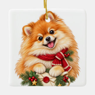 SÜßer CHRISTMAS POMERANIAN HUND Keramikornament