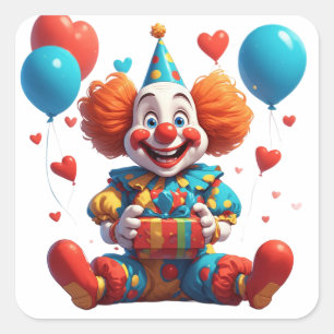 Süßer Clown-Geburtstagsparty mit Geschenk 🎁 Quadratischer Aufkleber