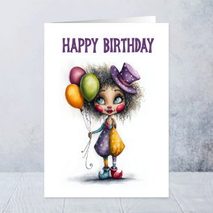 Süßer Clown hält Luftballons zum Geburtstag Karte