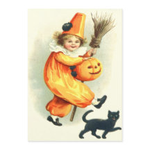 Süßer Clown schwarze Katze Jack O Lantern