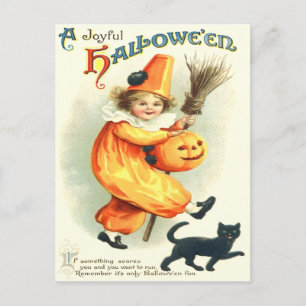 Süßer Clown schwarze Katze Jack O Lantern Postkarte