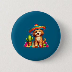 Süßer Cockapoo-Hund Cinco de Mayo Sombrero Kaktus Button