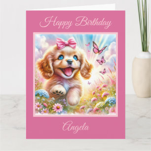 Süßer Cocker Spaniel Welpe mit Schmetterlingen Karte