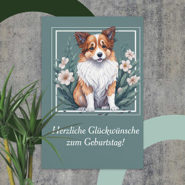Süßer Collie umringt von Blumen - Karte