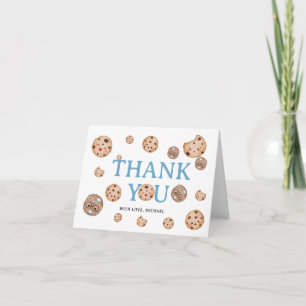 Süßer Cookie-Junge erster Geburtstag blaues Gingha Dankeskarte