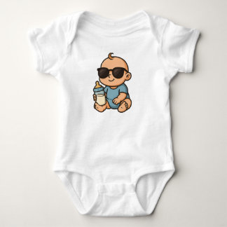 Süßer cooler Babyjunge mit Sonnenbrille und Milchf Baby Strampler