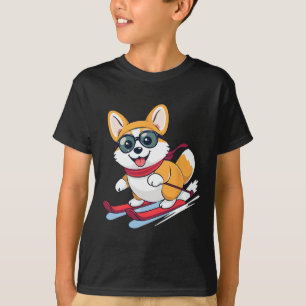 Süßer Corgi beim Skifahren T-Shirt