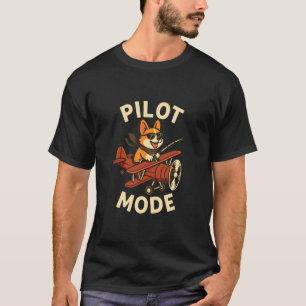 Süßer Corgi fliegt mit Vintage-Flugzeug Pilot-Modu T-Shirt