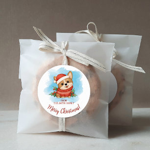 Süßer Corgi Frohe Weihnachten Runder Aufkleber
