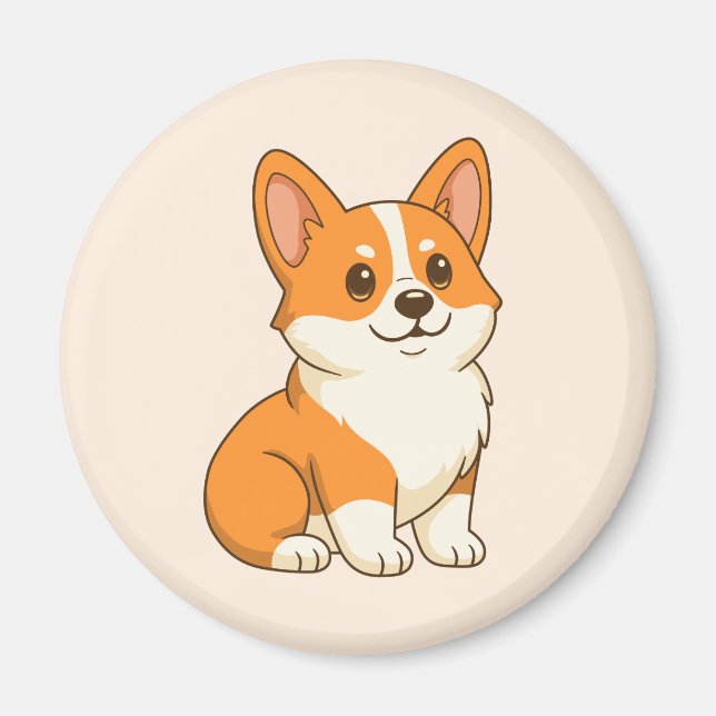 Süßer Corgi Hund Beige Magnet (Vorne)
