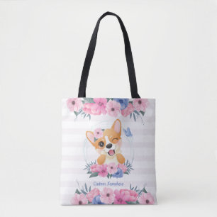 Süßer Corgi-Hund Blumenkranz Blauer Schmetterling 