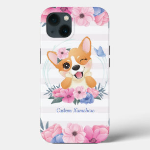 Süßer Corgi-Hund Blumenkranz Blauer Schmetterling  Case-Mate iPhone Hülle