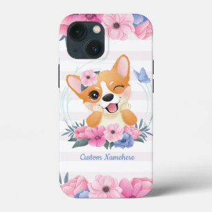 Süßer Corgi-Hund Blumenkranz Blauer Schmetterling  Case-Mate iPhone Hülle