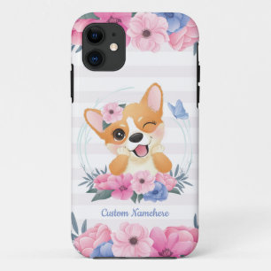 Süßer Corgi-Hund Blumenkranz Blauer Schmetterling Case-Mate iPhone Hülle