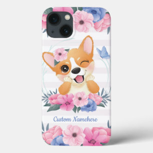 Süßer Corgi-Hund Blumenkranz Blauer Schmetterling Case-Mate iPhone Hülle