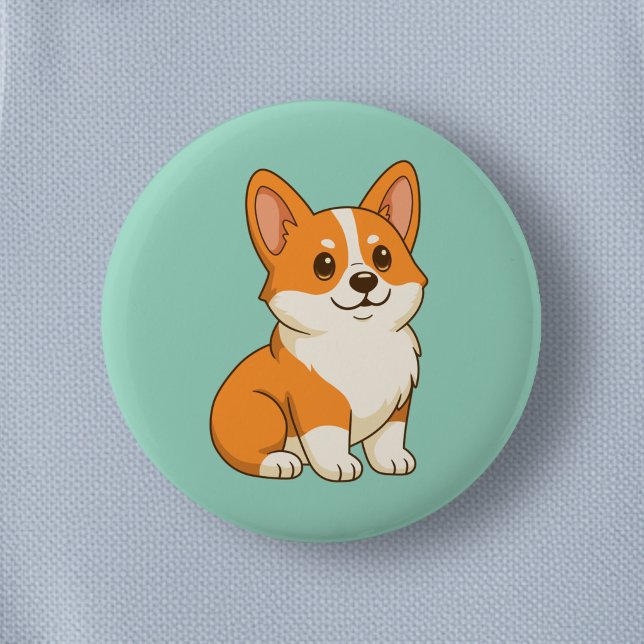 Süßer Corgi Hund Grün Button (Von Creator hochgeladen)