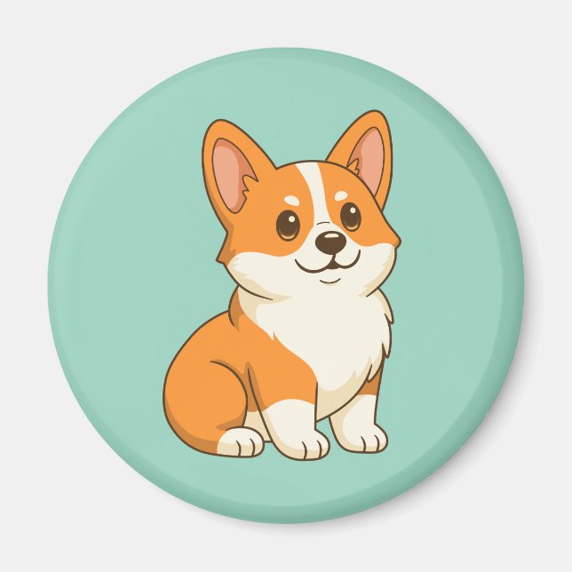 Süßer Corgi Hund Grün Magnet (Vorne)
