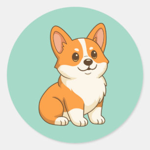 Süßer Corgi Hund Grün Runder Aufkleber