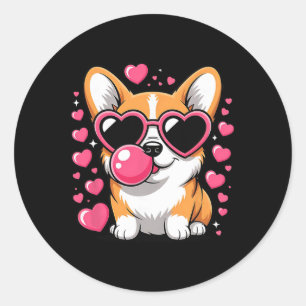 Süßer Corgi-Hund Herz Sungles Valentinstag Welpe Runder Aufkleber